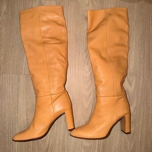 Zara Tan Leather Knee-High Boots